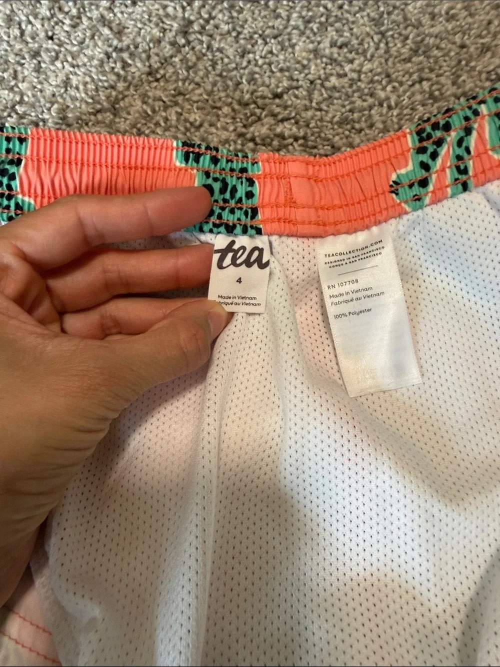 Tea Collection Coral Swim Shorts with Teal Leopard Print